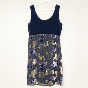 Dennis Goldsmith Vintage 90’s Black Velour Butnout Floral Sleeveless Dress Sz 12